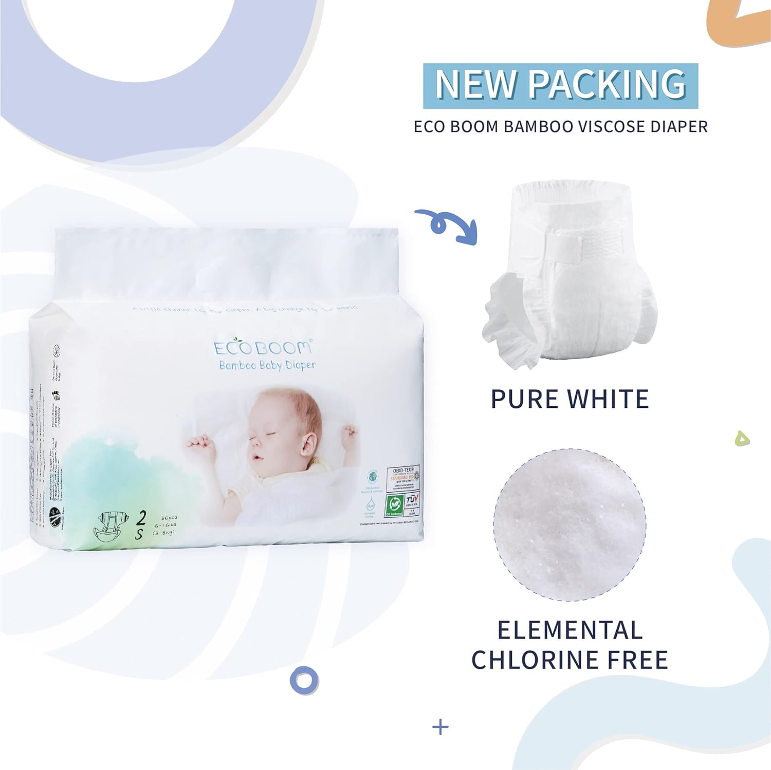 ECO BOOM Diapers, Baby Bamboo Viscose Diapers, Eco-Friendly Natural Soft Disposable Nappies for Infant, Size 3 Suitable for 13 to 22lb (Medium- 74 Count) - Image 2
